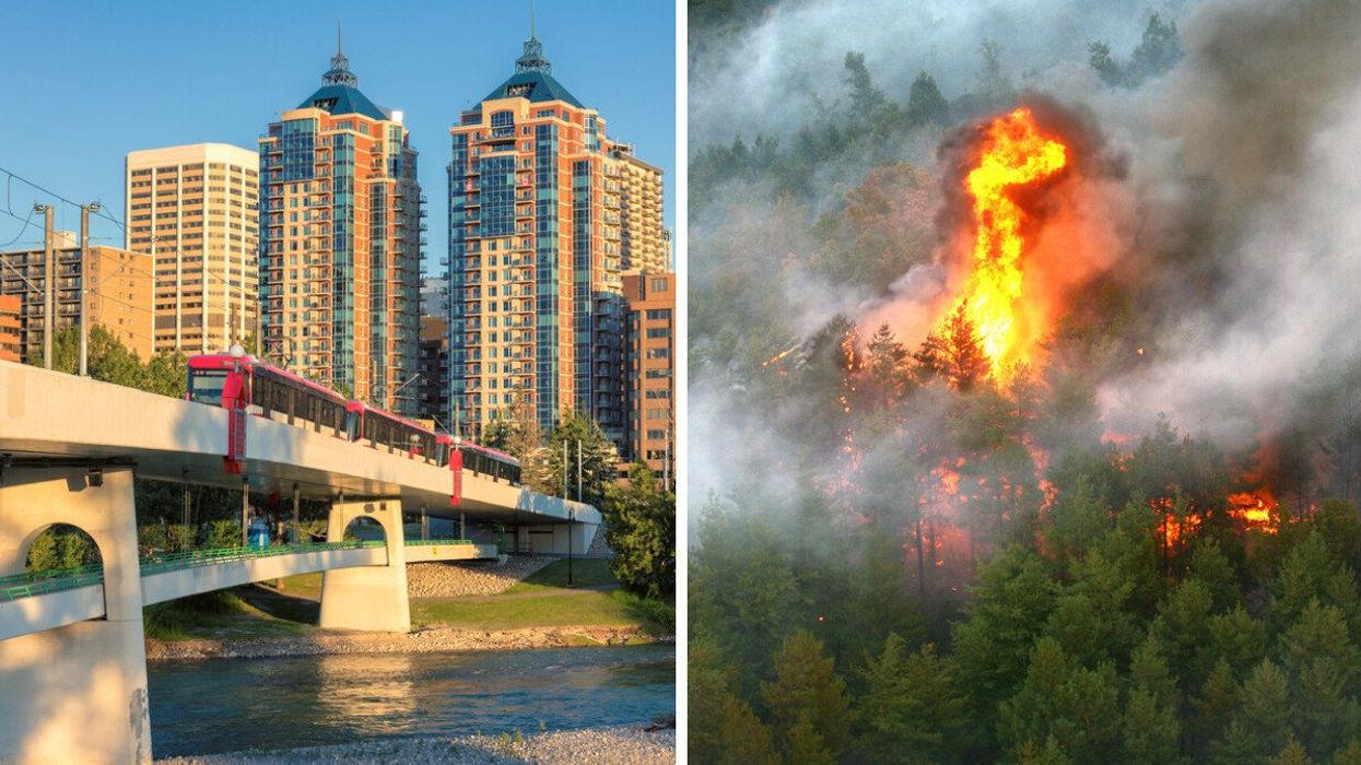 Calgary. Right: A wildfire.