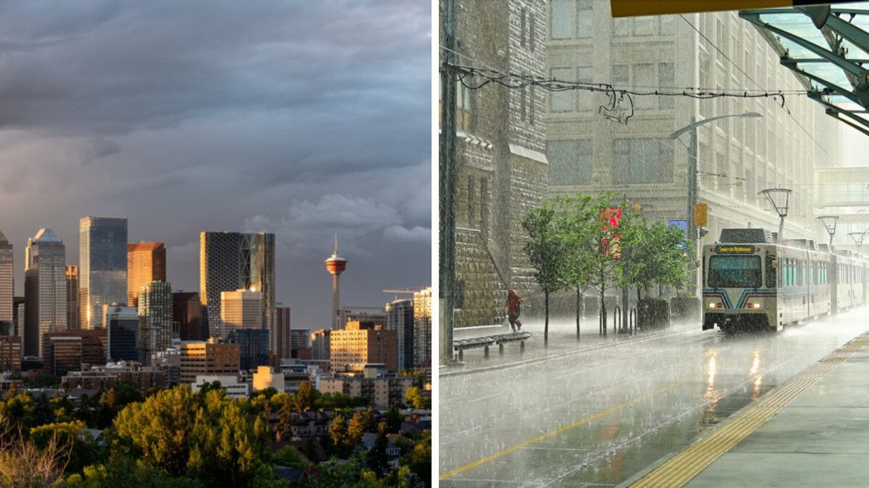 Calgary. Right: Rain in Calgary/