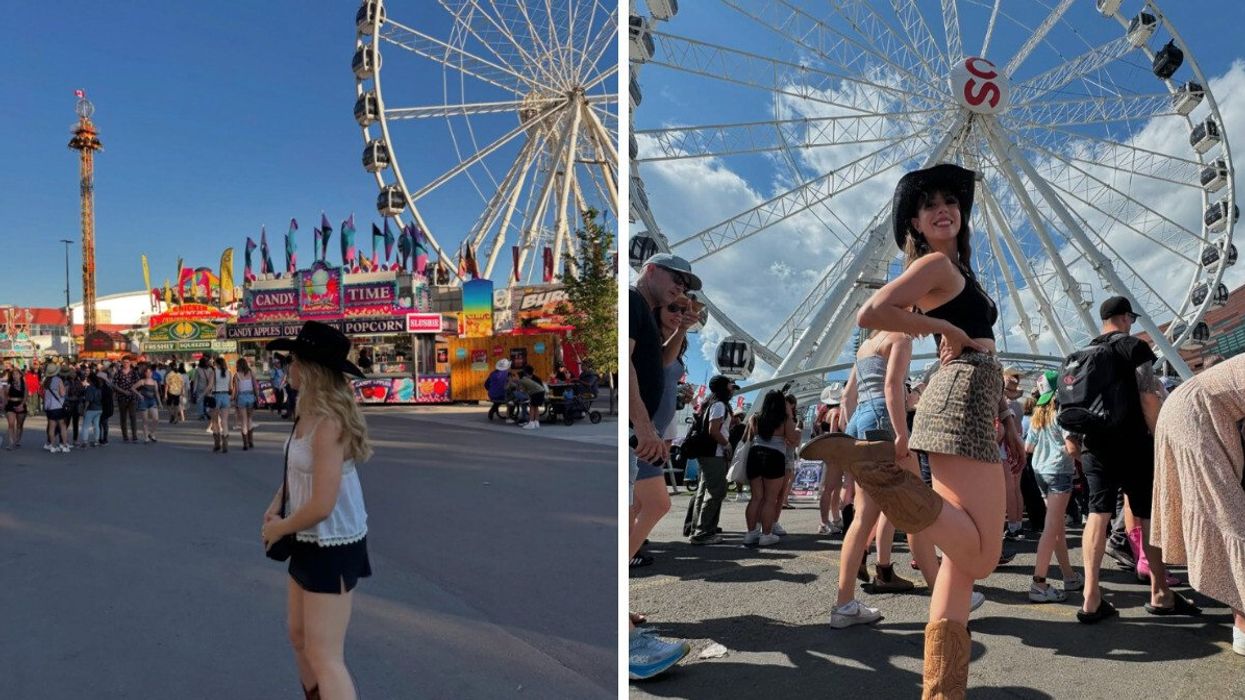 Calgary Stampede grounds. Right: Someone at the Calgary Stampede.