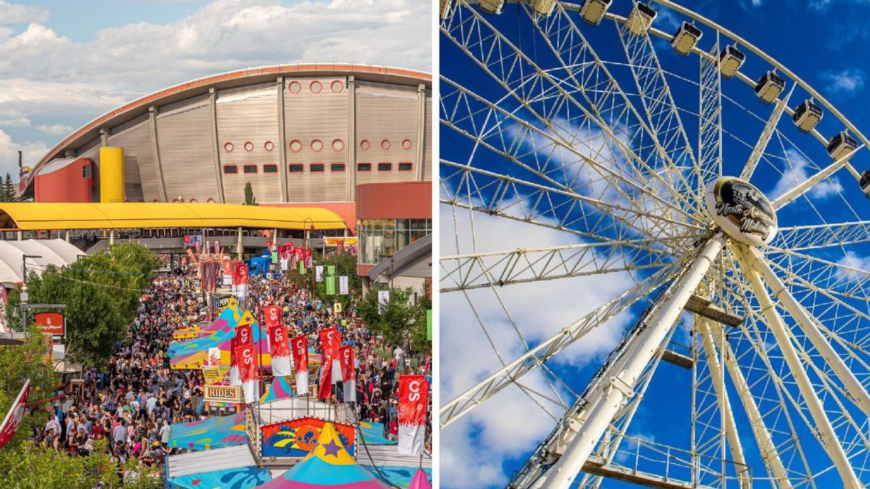 Calgary Stampede midway. Right: The Super Wheel