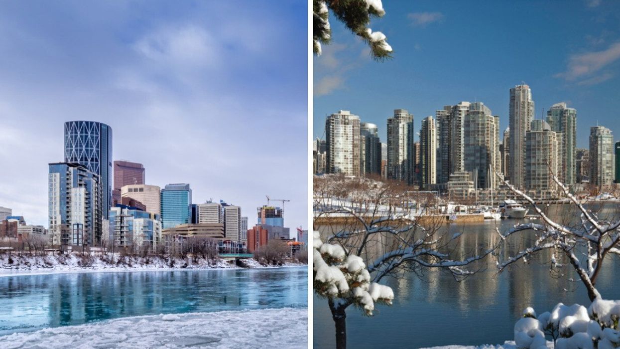 Calgary winter. Right: Vancouver city in winter.