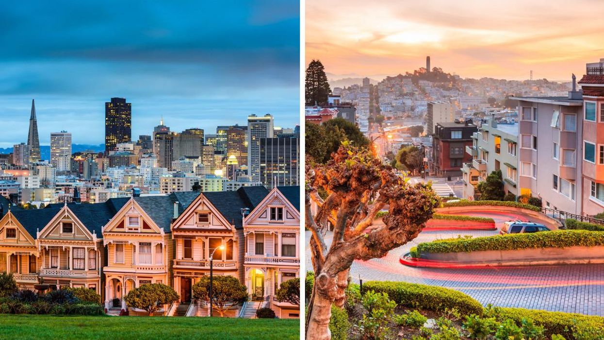 California houses. Right: Lombard Street in San Francisco, CA.