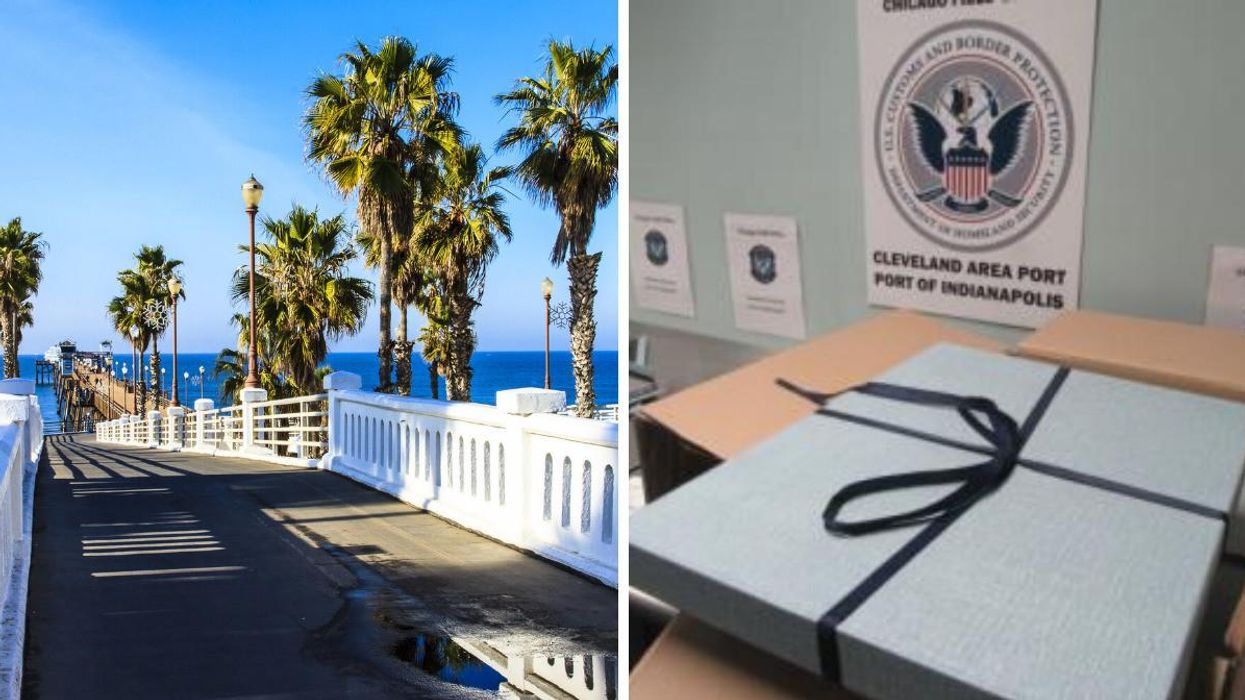 California Pier. Right: Gift boxes seized by CBP officers in Indianapolis.