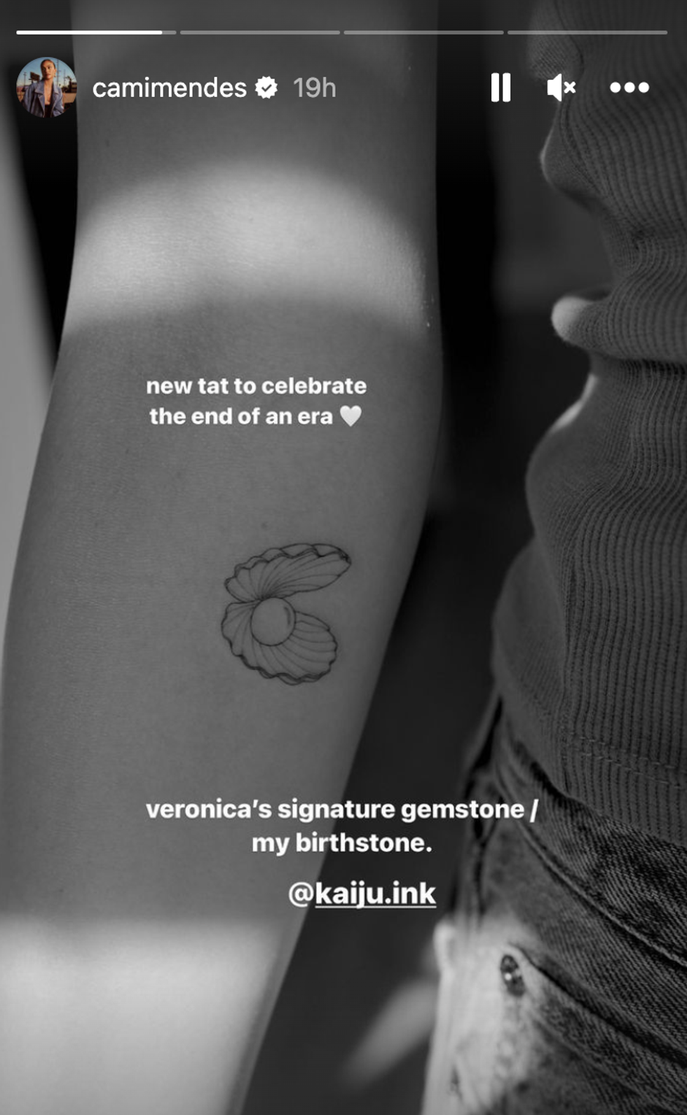 Camila Mendes' new tattoo as seen in her Instagram story on June 27, 2023.