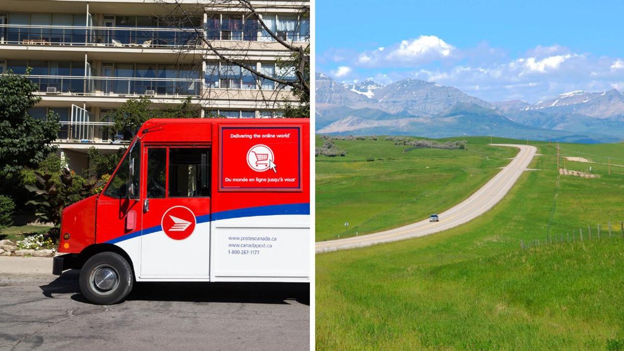 Canada Post vehicle. Right: Alberta