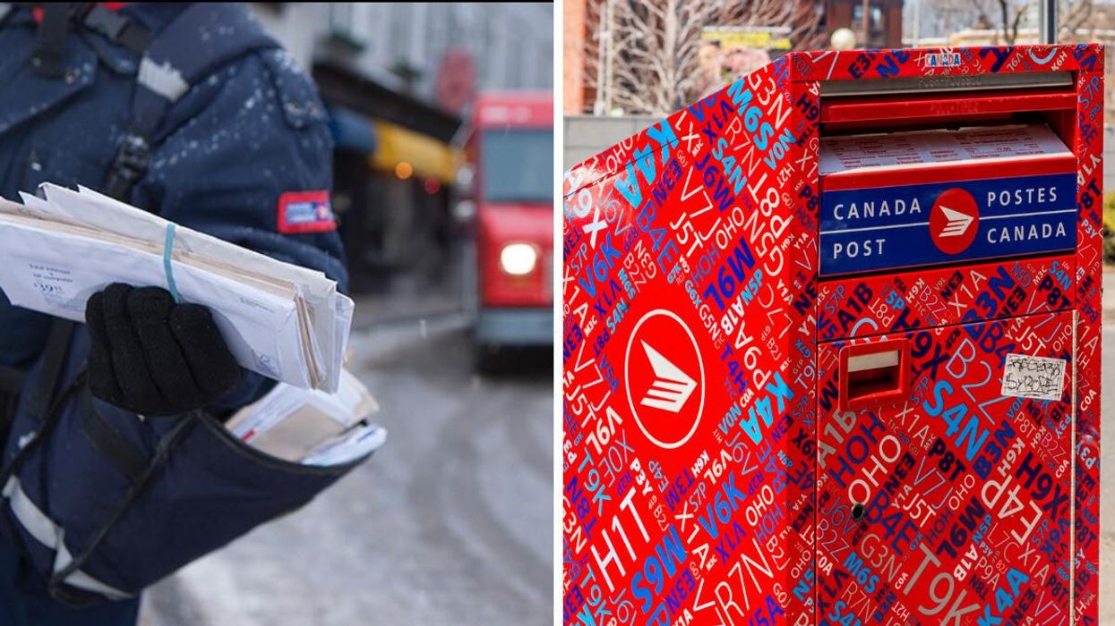 Canada Post worker. Right: Mailbox.