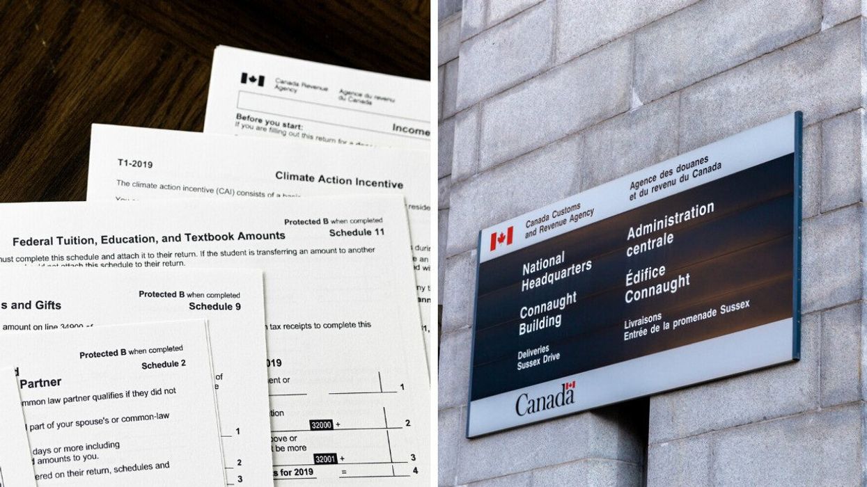 canada's income tax return forms. right: canada revenue agency building