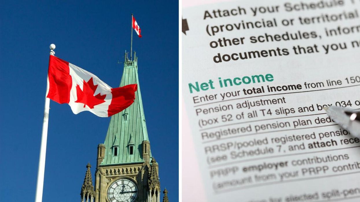 Canada's parliament. Right: A Canadian tax form.