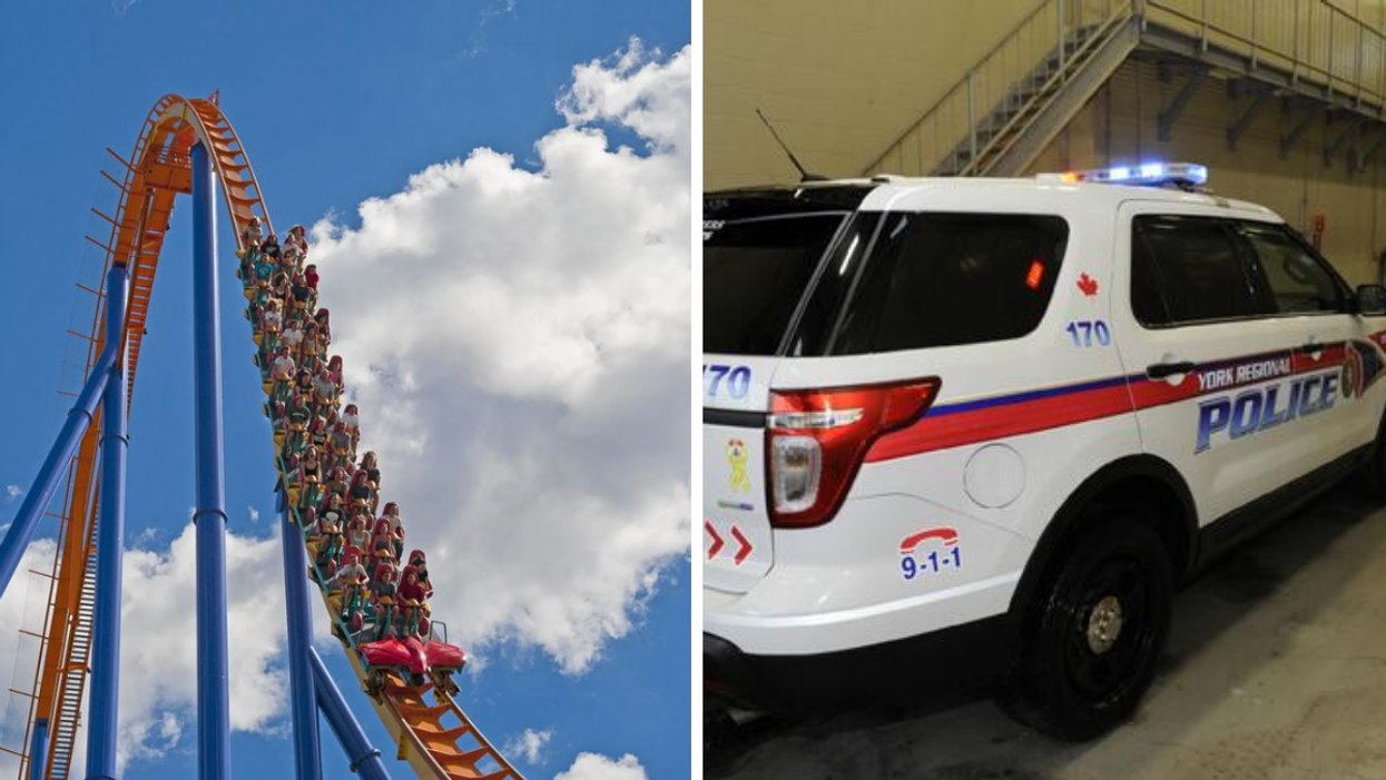 Canada's Wonderland ride. Right: York Regional Police car.
