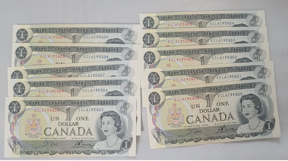 Canadian $1 bills (1973).