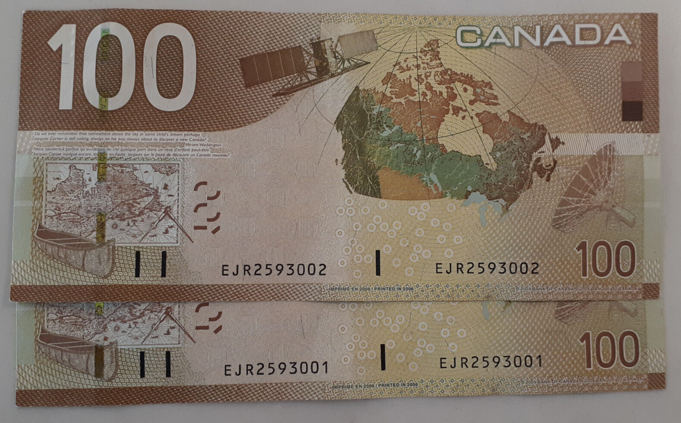 Canadian $100 bills.