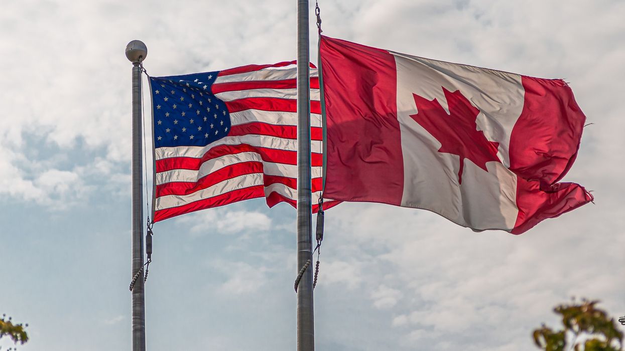 Canadian and American flags.
