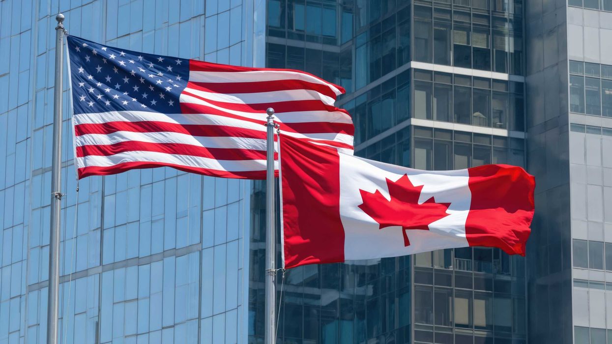 Canadian and American flags.