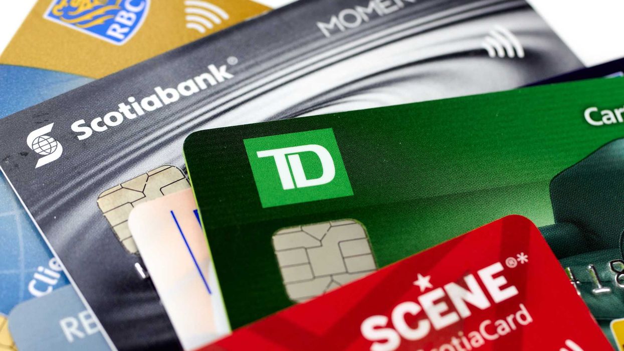 Canadian bank cards from RBC, Scotiabank, TD bank and more (illustrative).