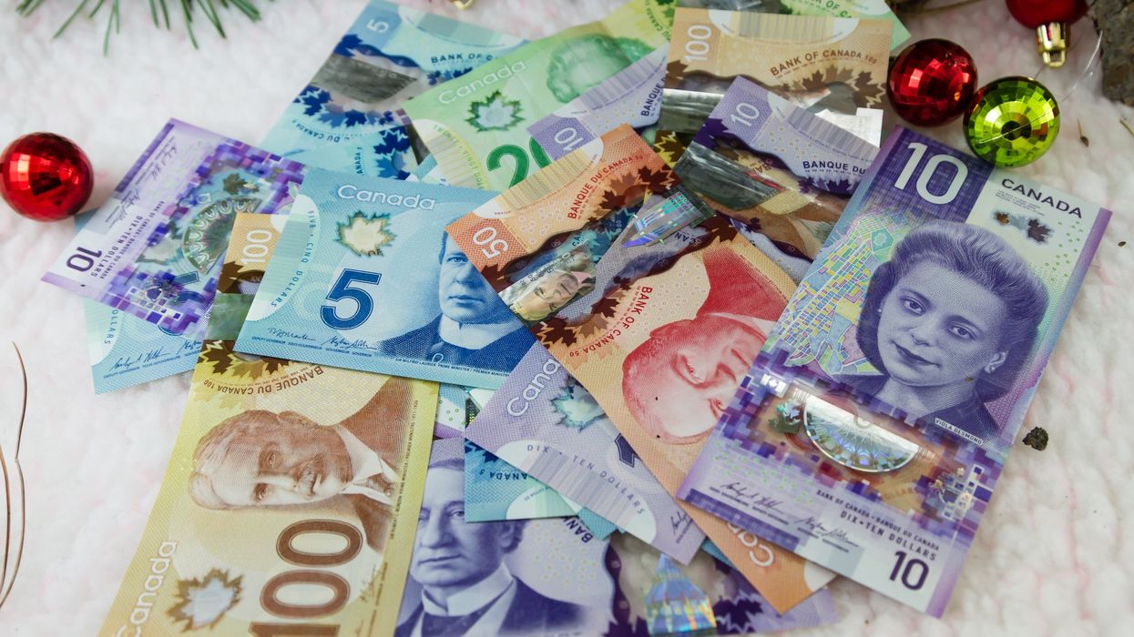 Canadian cash and holiday decorations.