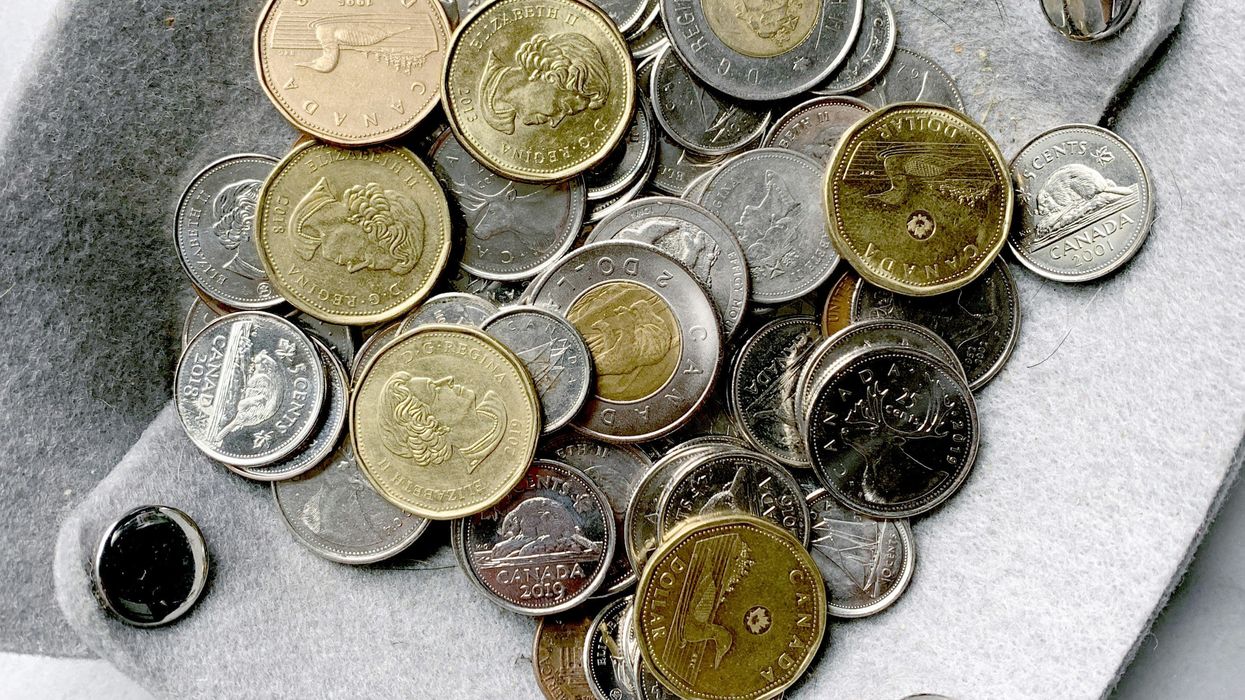 canadian coins in a bowl
