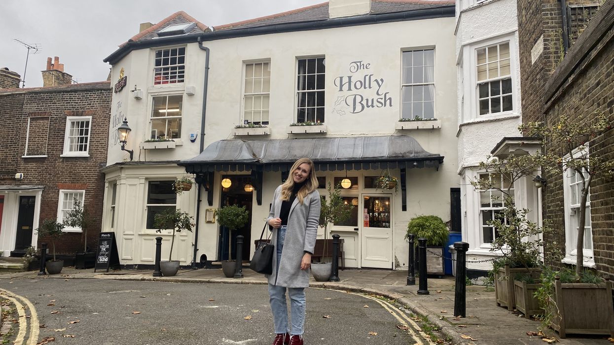 Canadian expat Ali Millington in front of the Holly Bush pub in London, UK