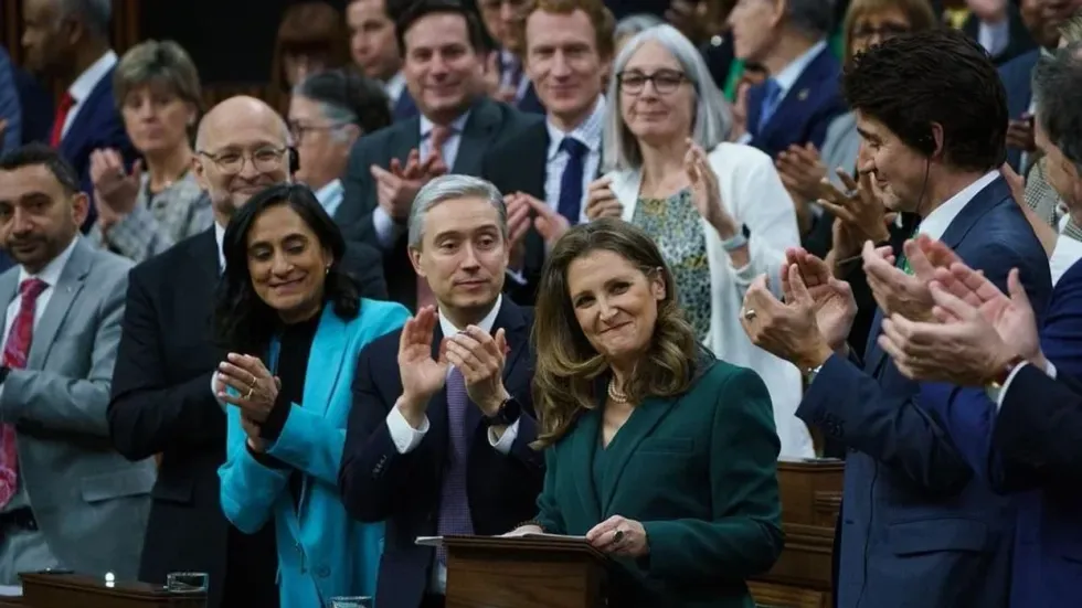 Canadian Finance Minister Chrystia Freeland outlines the 2023 federal budget in the House of Commons.