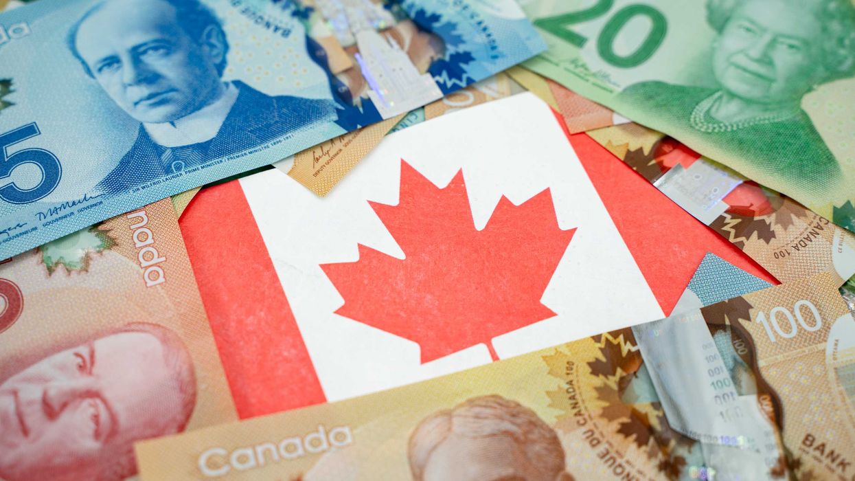 Canadian flag and money.