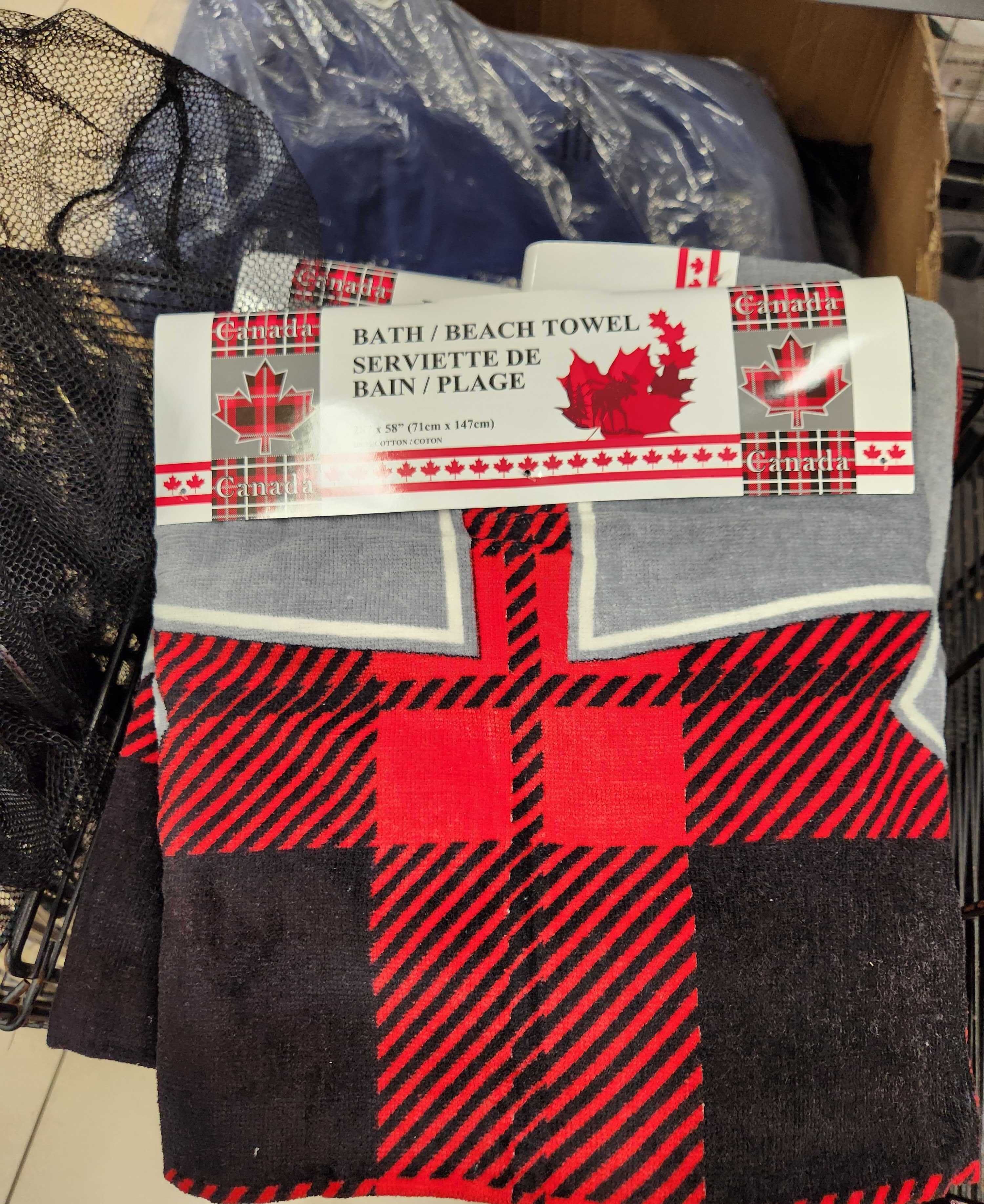 Canadian flag beach towels at Canadian Tire.