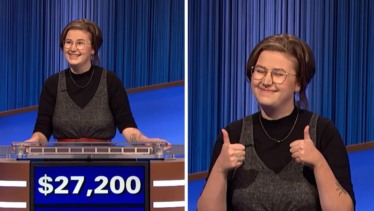 Canadian Jeopardy! champion Mattea Roach during the game that aired on April 25.