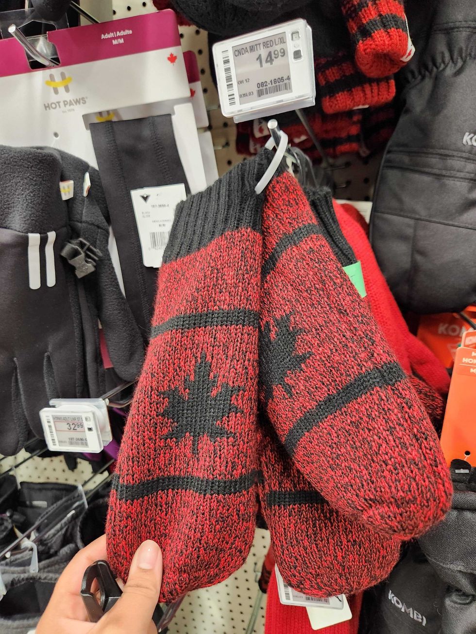 Canadian mittens at Canadian Tire.