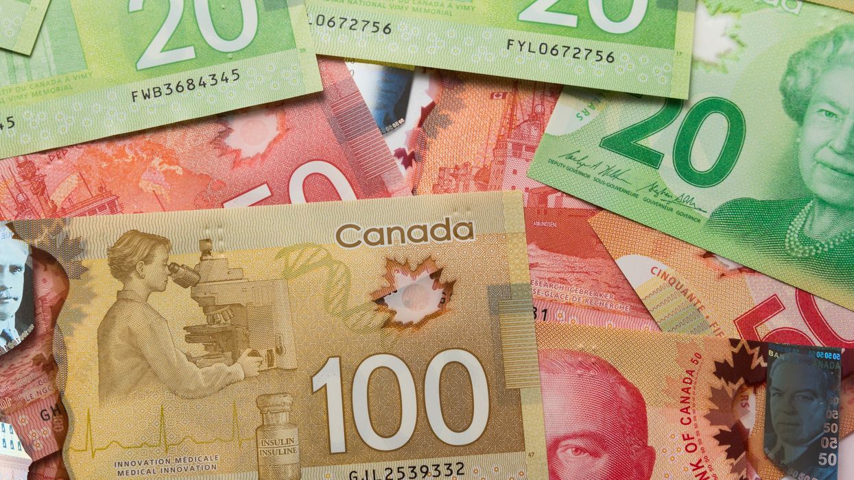 canadian money including $100, $50 and $20 bills