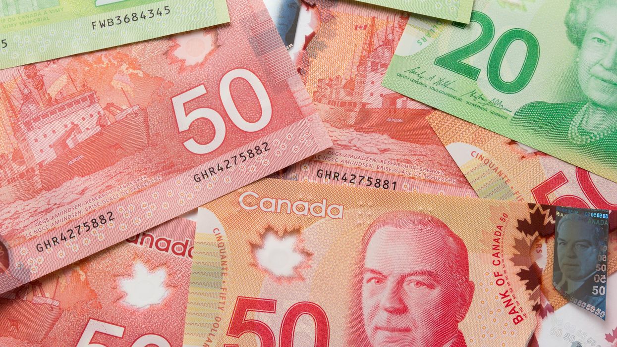 Canadian money, including $50 and $20 bills
