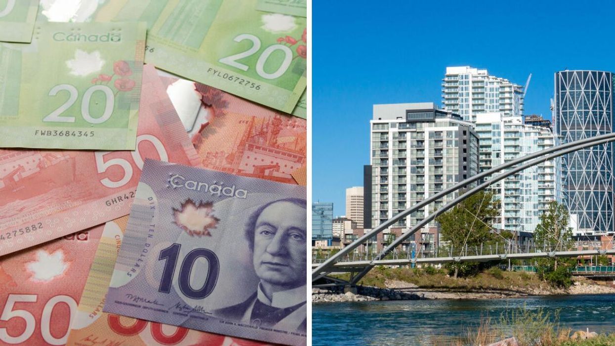 Canadian money. Right: Calgary