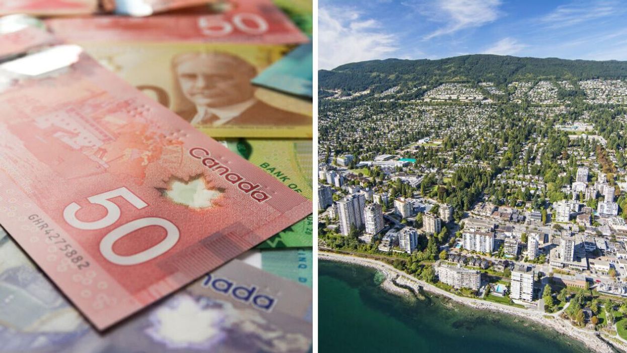 Canadian money. Right: Houses in Vancouver.