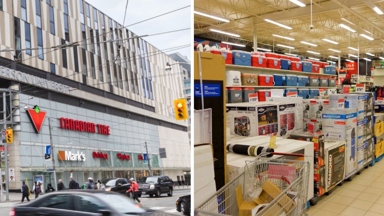 Canadian Tire in Toronto. Right: Shopping at Canadian Tire.