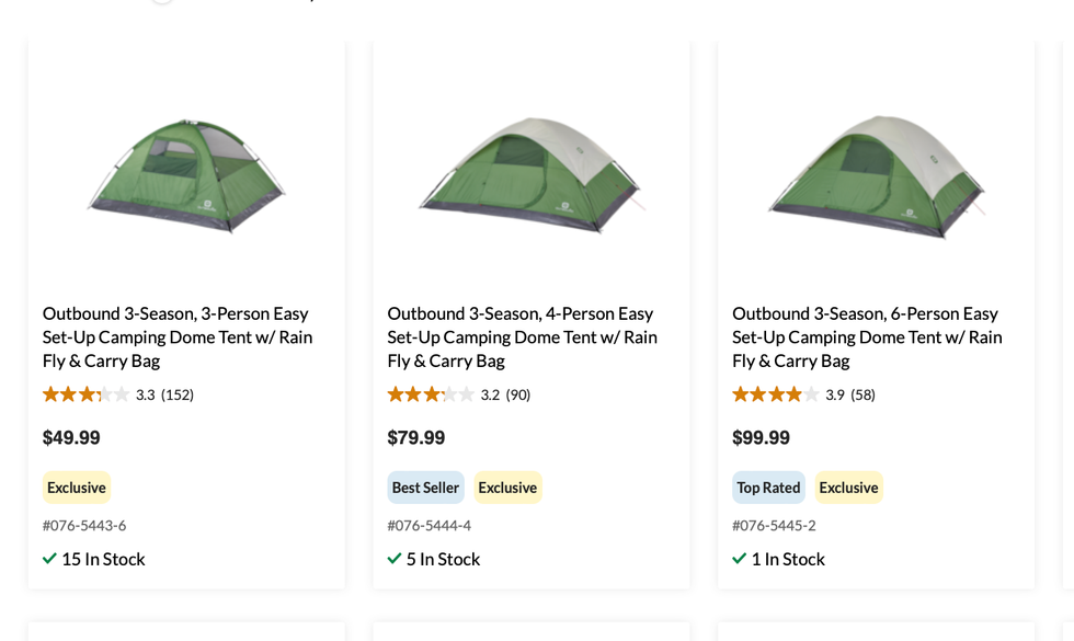 Canadian Tire's Outbound tents.