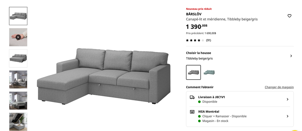 Canap\u00e9-lit B\u00c5RSL\u00d6V du IKEA.