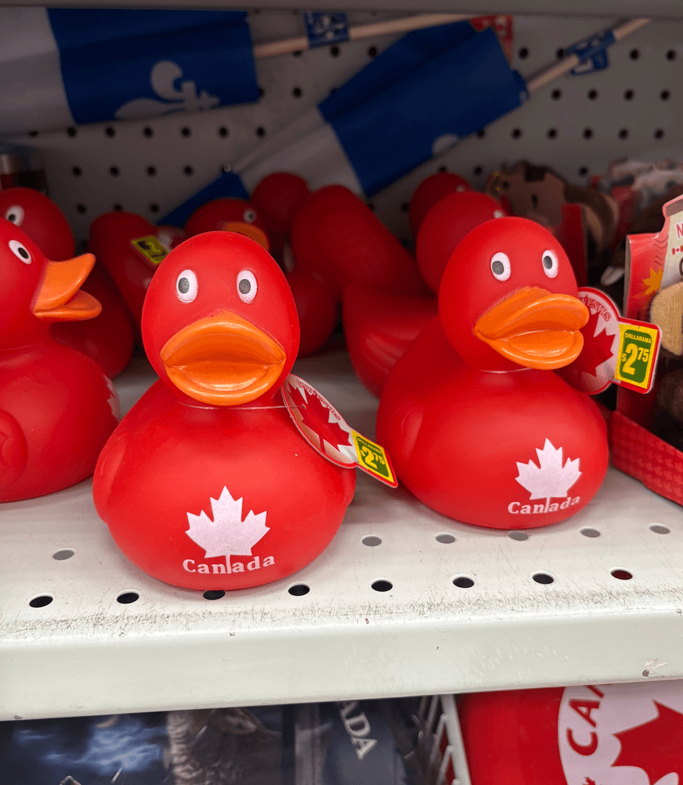 Canard en plastique sur les tablettes du Dollarama.