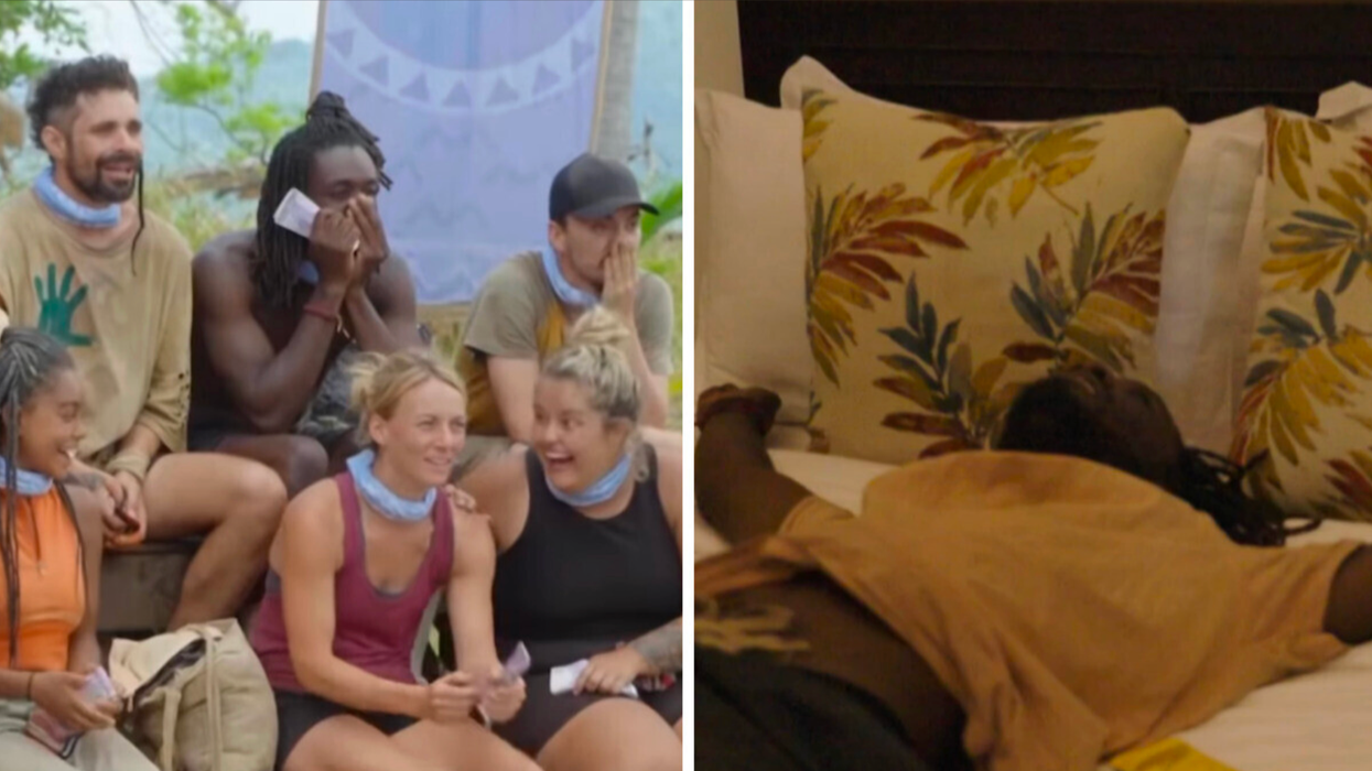 Candidats de Survivor Québec. Droite : Sango dans la villa du jury.