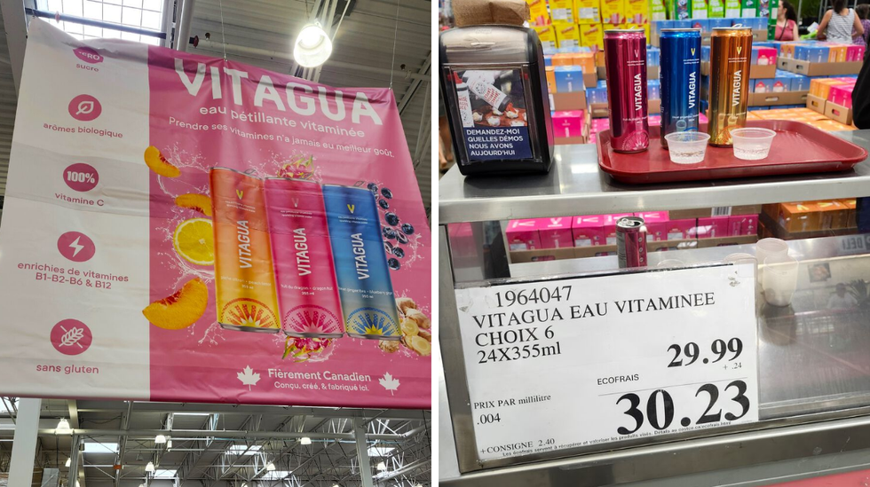 Canettes d'eau vitamin\u00e9e de la marque Vitagua.
