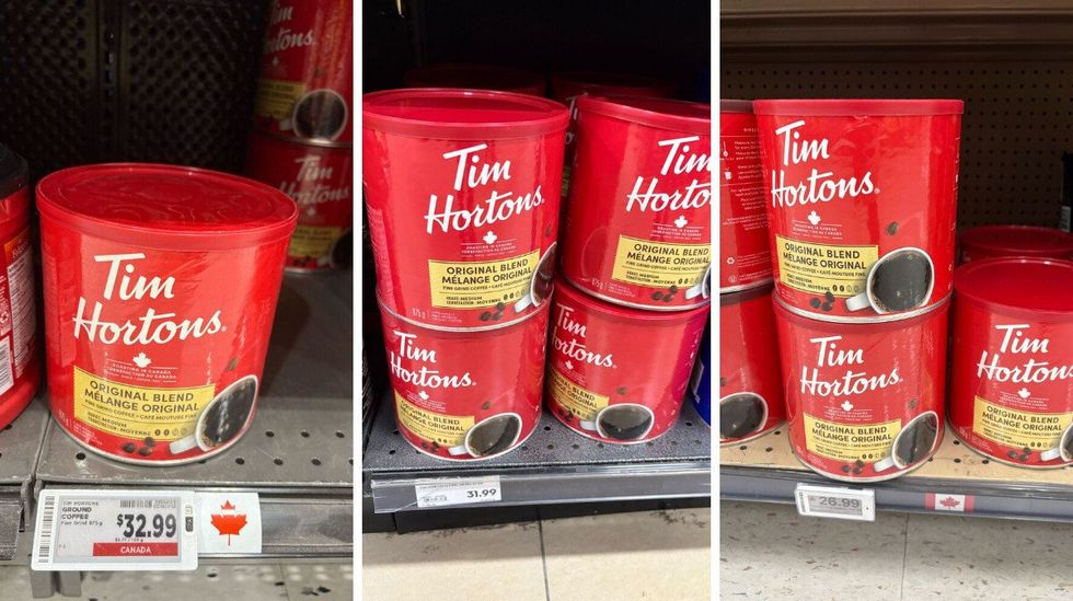 canisters of tim hortons ground coffee at metro, longo's and fortinos