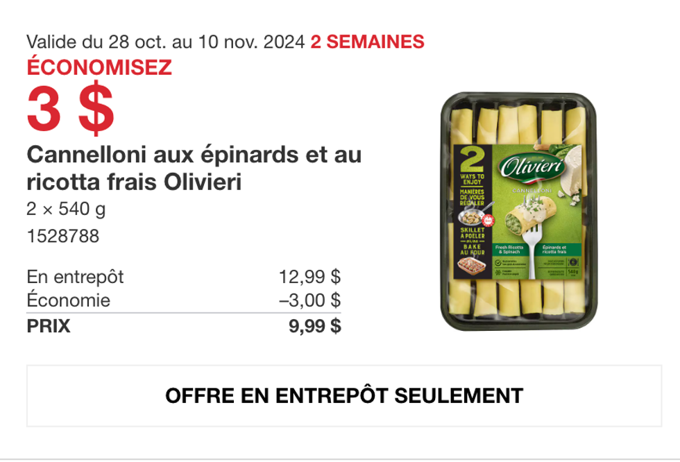 Cannelloni aux \u00e9pinards et au ricotta frais Olivieri.