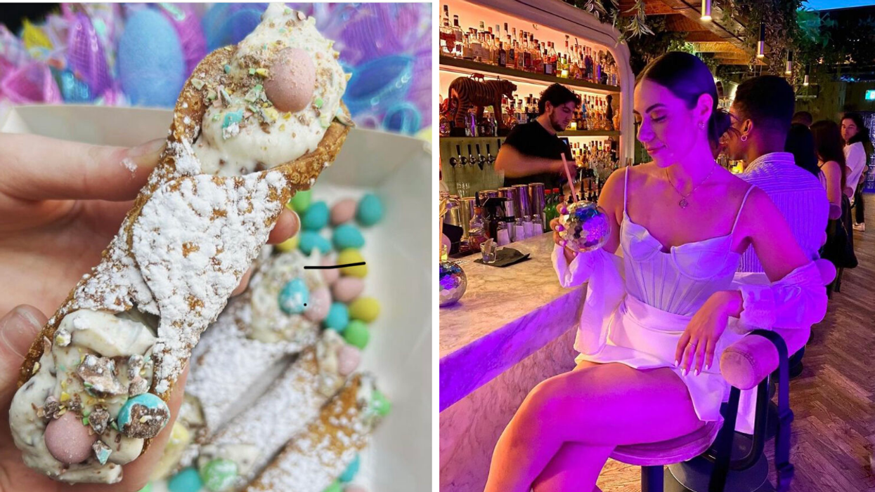Cannolo aux oeufs de Pâques. Droite : Femme au bar Milky Way.