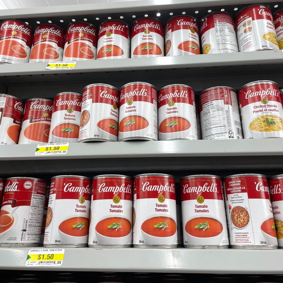 cans of campbell's soup on shelves at dollarama