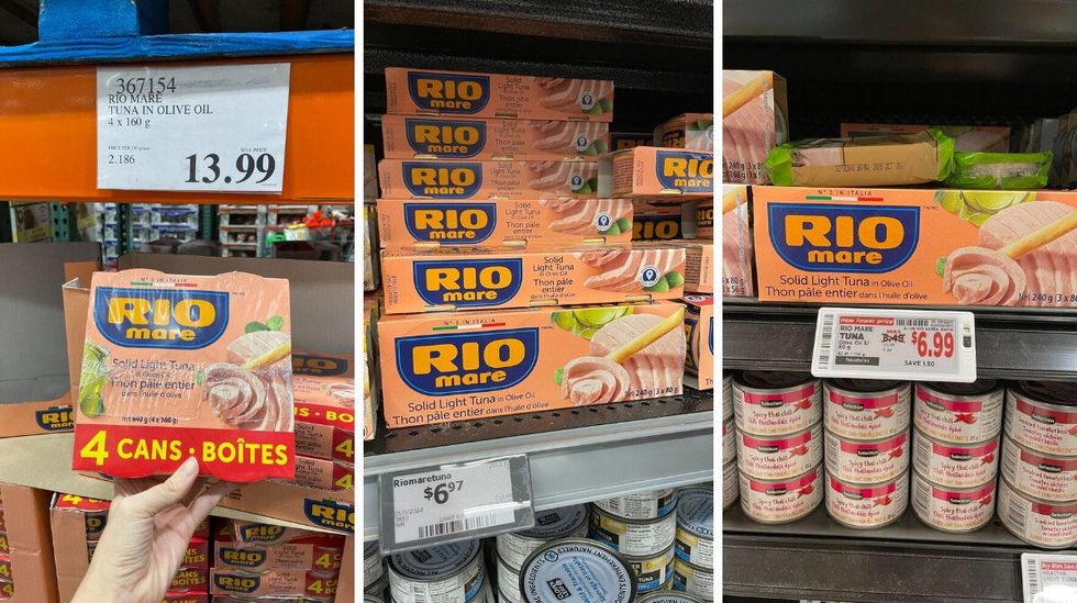 cans of rio mare tuna at costco, walmart and metro