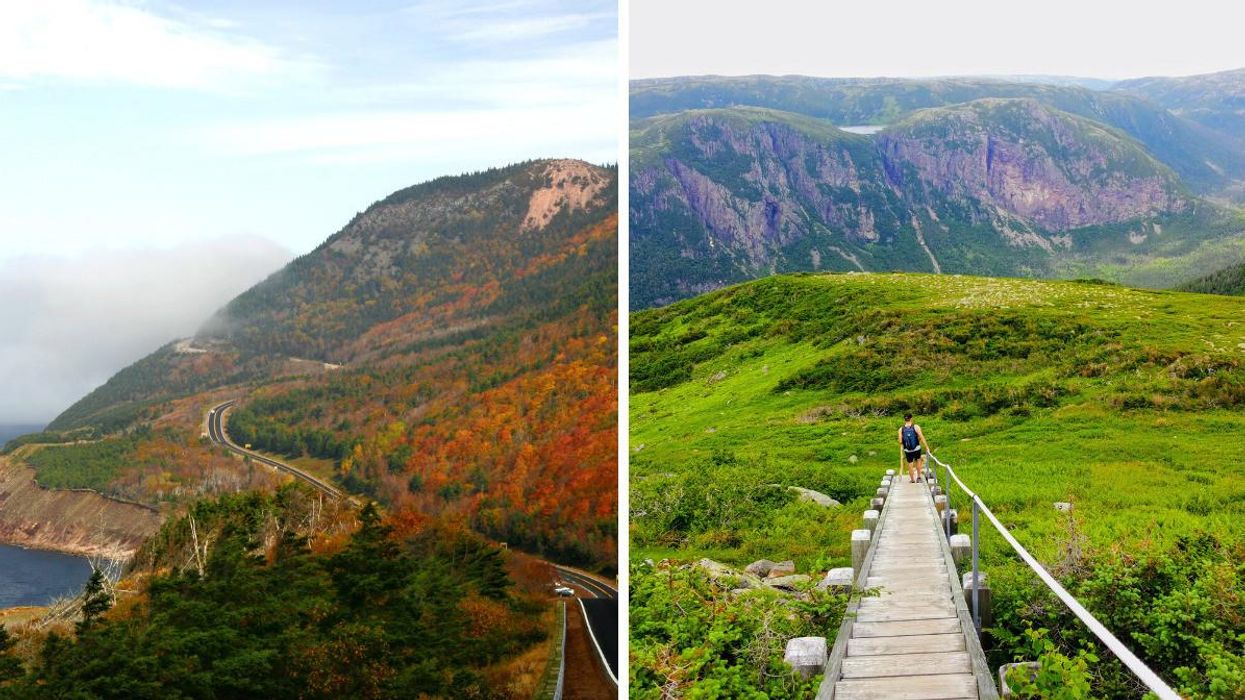 Cape Breton Highlands National Park in Fall. Right: Gros Morne National Park.
