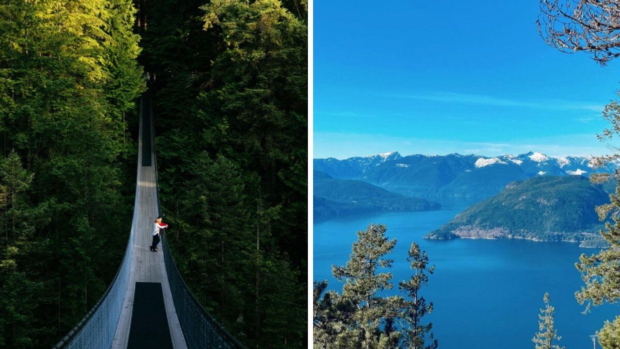 Capilano suspension bridge. Right: A view in B.C.