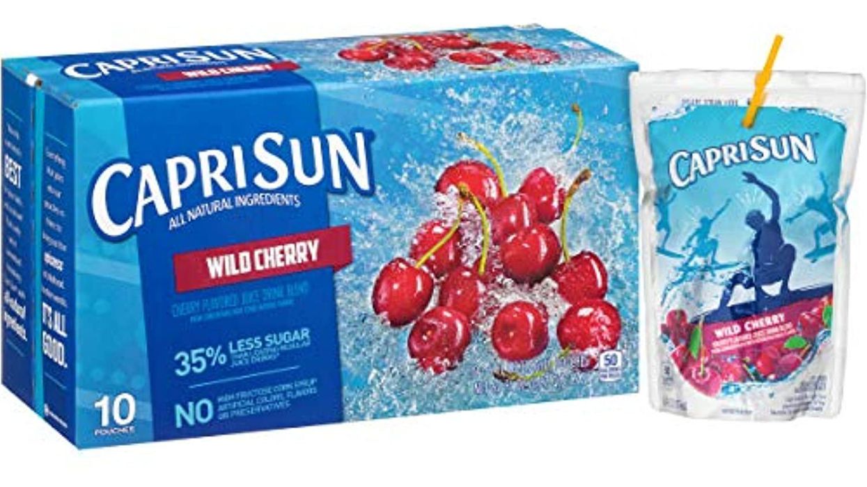 Capri Sun Wild Cherry carton and pouch.