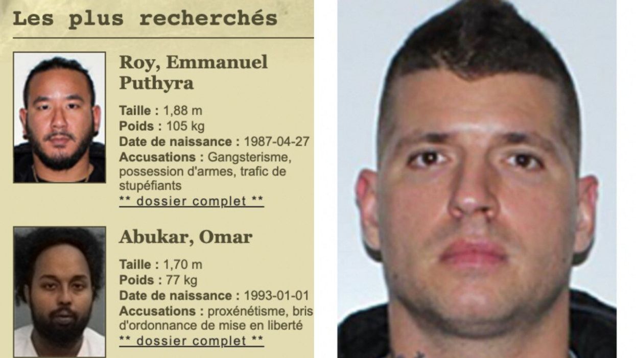 Capture d'écran de photos d'identification de deux hommes recherchés par la police. Droite : photo d'identification d'un homme recherché par la police