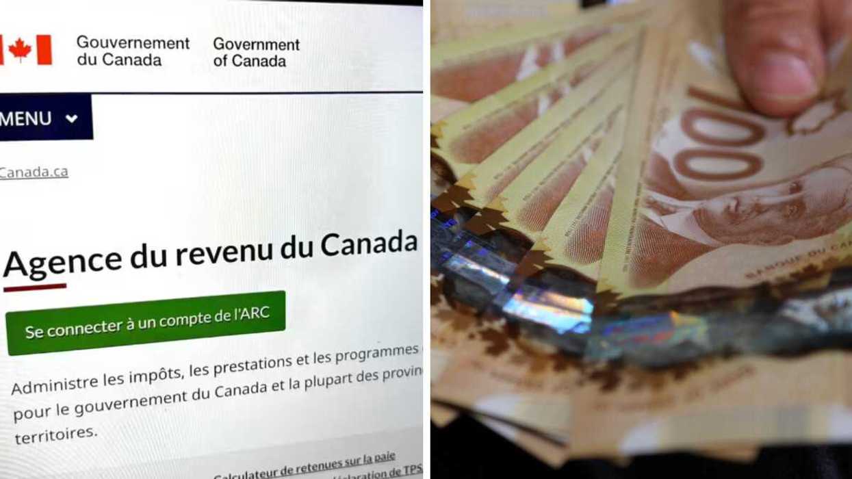 Capture d'écran du site de l'ARC. Droite : de l'argent canadien.