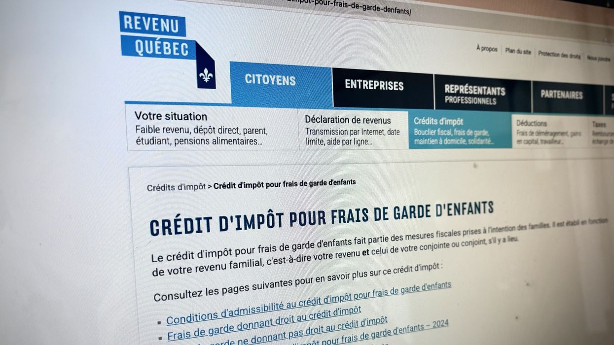 Capture d'écran du site de Revenu Québec.