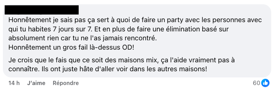 Capture d'\u00e9cran : Commentaire sur la page officielle d'Occupation Double.