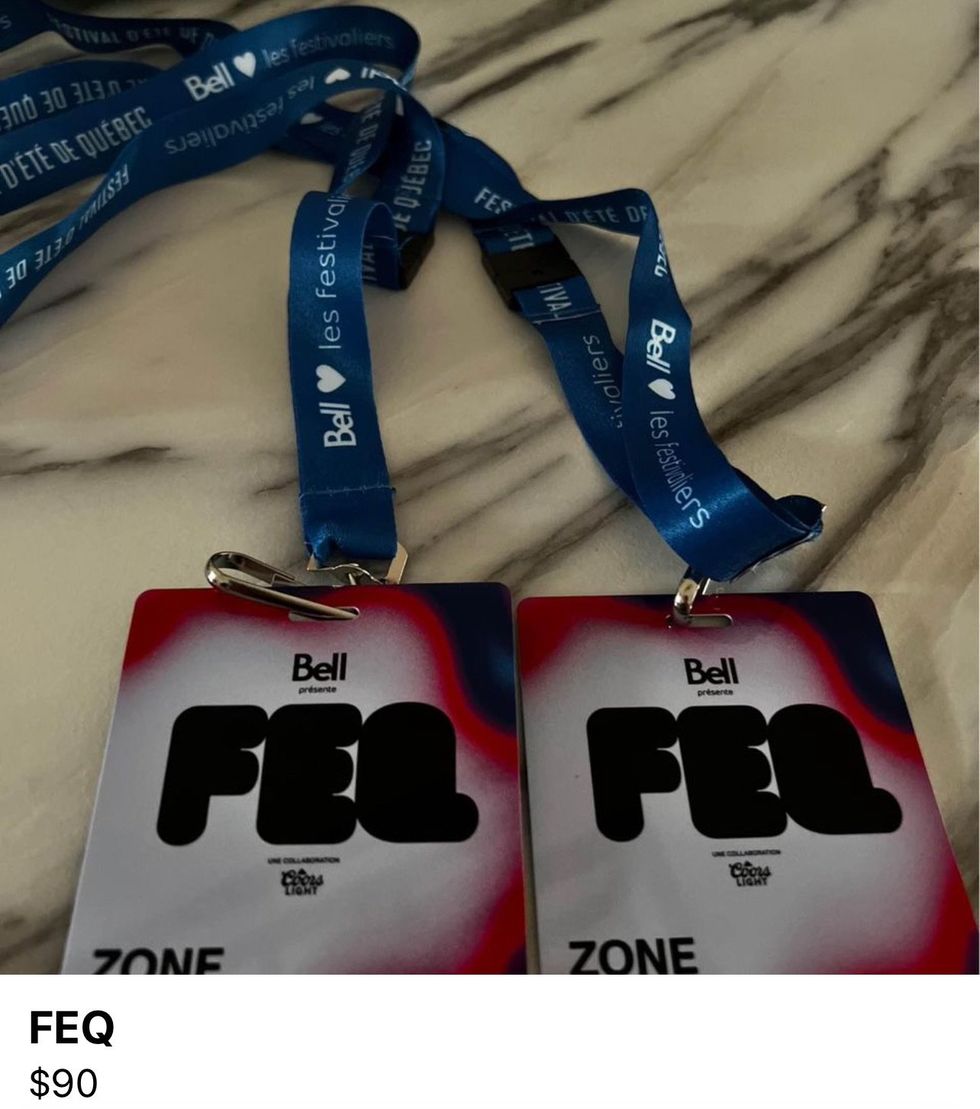 Capture d'\u00e9cran d'un billet du FEQ revendu sur Facebook Marketplace.