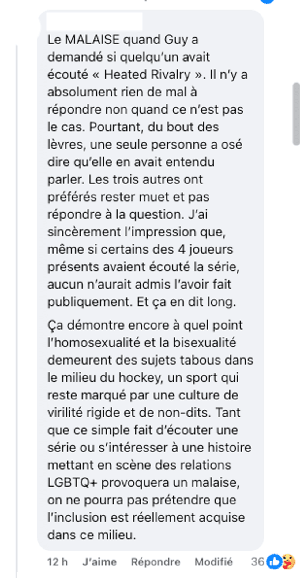 Capture d'\u00e9cran d'un commentaire Facebook.